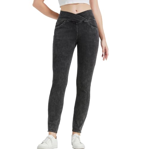 BLISSORALEISURE Women's High Waisted Crossover Waist Sculpting Jeans (US, Alpha, Medium, Regular,...