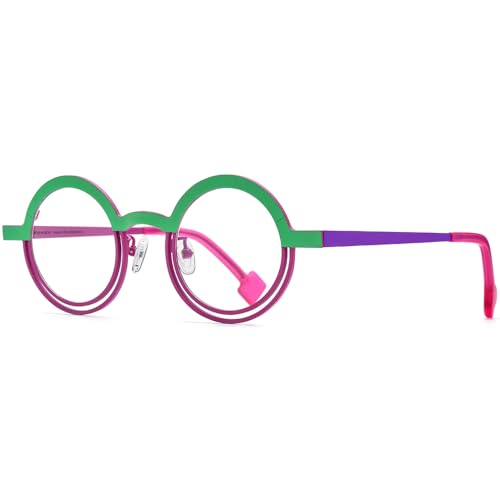 Image of FONEX Colorful Pure Titanium Glasses Frame Women Retro Round Eyeglasses