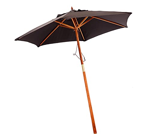 Oypla 2.1m Wooden Black Garden Parasol Outdoor Patio Umbrella Canopy