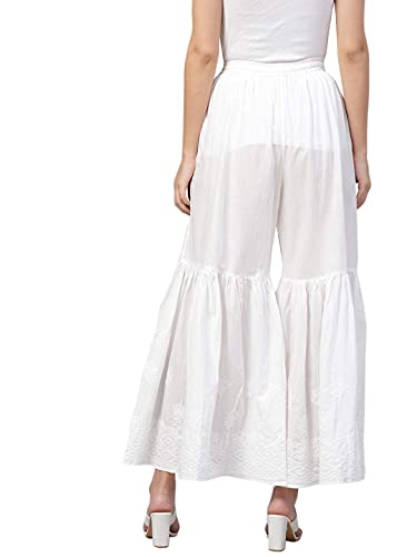Ada Indian Needle Work Chikankari Cotton Palazzo Sharara for Women A100206 White2