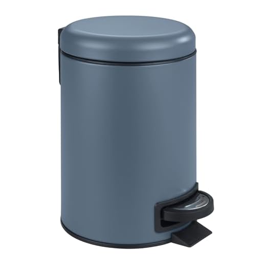 WENKO Kosmetik-Treteimer Leman Slateblue, 3 Liter, hochwertiger Badezimmer-Mülleimer, kleiner Abfalleimer mit integriertem Müllbeutelhalter, aus lackiertem Stahl in Schieferblau, 17 x 25 x 22,5 cm