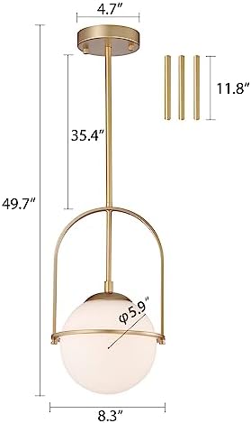 Alighting Gold Pendant Light Fixture Gold Pendant Lighting Kitchen Island Globe Pendant Light Fixture 1-Light(no Bulbs)