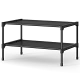 SONGMICS Shoe Rack, 2-Tier Shoe Storage Organizer, Space-Saving, Entryway, Metal Frame, Non-Woven Fabric Shelves, Ink Black ULSH012BH01