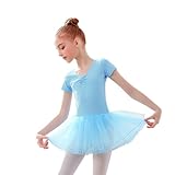[Miflaier] 子供 ダンス発表会用 夏用半袖バレエウェア 女の子舞台衣装 通気スカート付き 3-10歳 六一祝賀会用 軽量ストレッチ生地 輝くステージ対応 練習用セット 水色の半袖シャツ 2x_s
