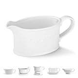 Kook Ceramic Gravy Boat, Serving Dispenser, Porcelain Pitcher for Sauces, Dressings and Creamer, Large Handle, Microwave and Dishwasher Safe, 18 oz, White