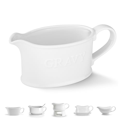 Kook Ceramic Gravy Boat, Serving Dispenser, Porcelain Pitcher for Sauces, Dressings and Creamer, Large Handle, Microwave and Dishwasher Safe, 18 oz, White by KooK - Used condition - CA$9.83