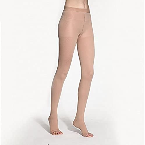 BriteLeafs Sheer Compression Pantyhose 15-20mmHg, Moderate Support, Open Toe (Large, Beige)