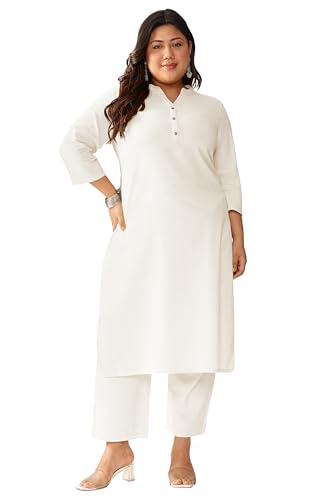 Image of Janasya Women's Cotton Solid Straight Kurta