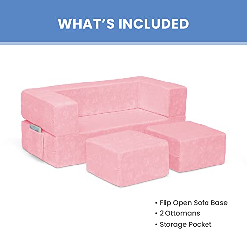Serta Perfect Sleeper Convertible Sofa And Play Set For Kids And Toddlers – Modular Foam Couch And Flip Out Lounger With 2 Ottomans, Pink #TOP5