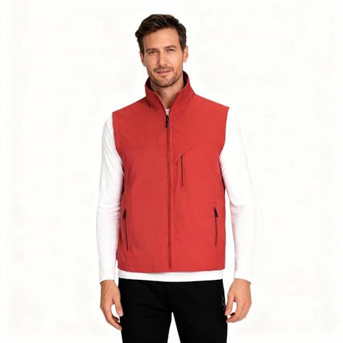 Image of Mens Vests Outerwear Windproof Lightweight Softshell Sleeveless Jacket | Breathable Zip Up Multi-Pockets Quick Dry Sports Vest for Golf Hiking Fishing Running