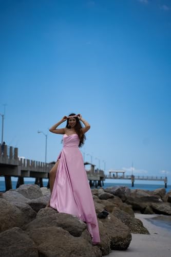 Zepumen Women’s Strapless Satin Prom Dresses Long Wedding Dress A-Line Formal Evening Party Gowns with Slit2