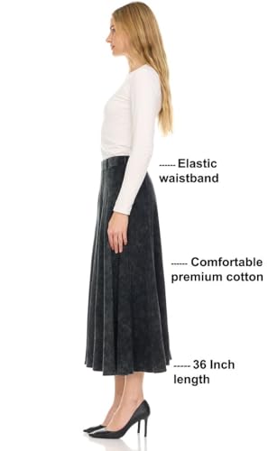 Womens/Teens Thin Ribbed Stonewash Denim Panel Maxi Skirt with Elastic Waist Mutiple Lengths2