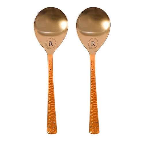 Image of Stainless Steel And Copper Made Serving Spoon Set Metal Kitchen Dining And Cutlery | Steel And Copper Metalic Finish | A Touch of Elegance to Your Dining And Serving (Pack of 2) ,21 Cm