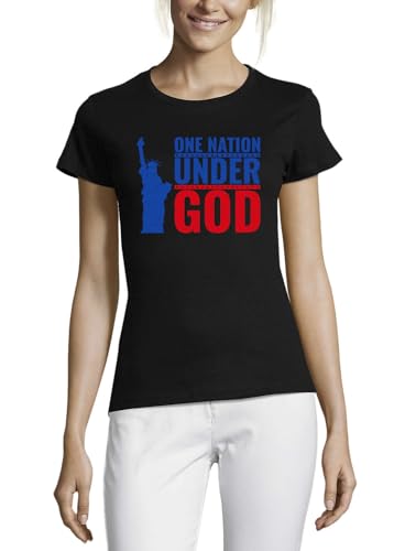 Photo de One Nation Under God Statue of Liberty USA Crew Neck Cotton T-Shirt Femme Noir, Noir , L