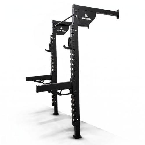 Image of Leeway LF 106 Wall Mounted Squat Rack with Pull Up Bar | Heavy Duty Power Rack, Barbell Stand, Bench Press Stand for Home Gym | 500 KG Capacity, High Jump Power Cage | Made in India (Black, SQ LF106 - Wall Mounted)