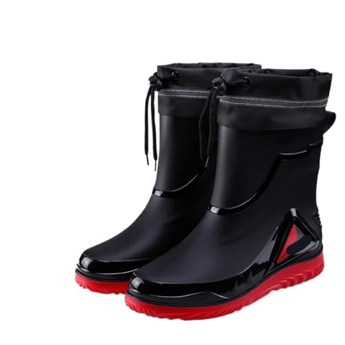 Botas de Agua Zapatos de lluvia impermeables for hombre, for exteriores, antideslizantes, con forro polar, algodón, cálidos, for cocina, calzado masculino(Red-04,39)