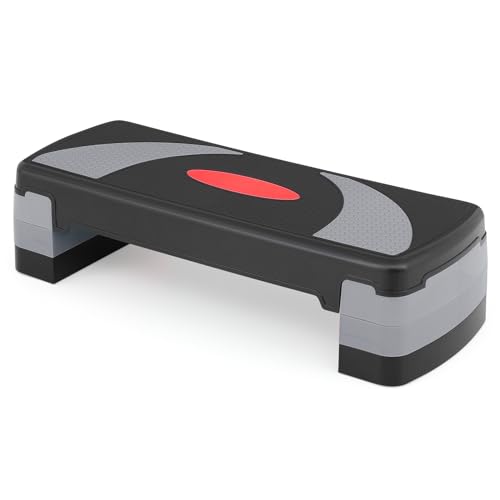 31-Inch Adjustable Workout Step Platform with Risers Adjust from 4 inch - 6 inch - 8 inch for Cardio, Core and Strength Training, Aerobic Stepper for Exercise at Home, Gray