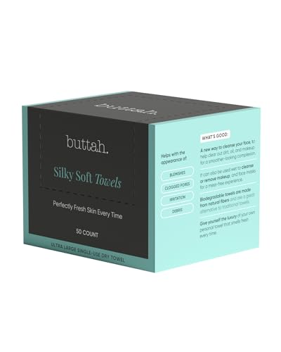 Buttah Skin Disposable Face Towels, 50 Count – Extra Thick, Soft, Large Towels for Sensitive Skin, Travel, and Makeup Removal