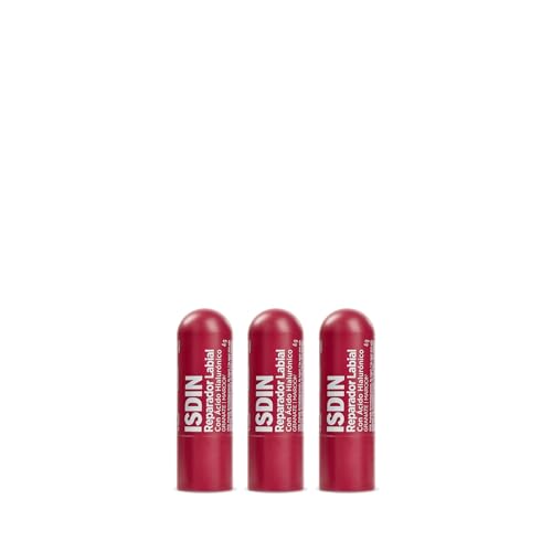 ISDIN Reparador Labial Granate Pack TRIO (3 unidades) | Bálsamo labial con color y ácido hialurónico | Protege los labios secos o agrietados y ayuda a reducir la sensación de sequedad