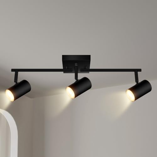 AUQUEE 3 Light Track Lighting Fixtures Ceiling, Black LED Track Lighting Kit, Modern Kitchen Track...