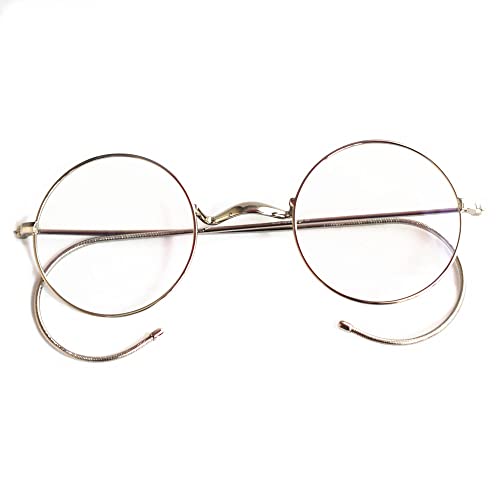 BETSION Vintage Round Eyeglasses Frames Antique Flexible Wire Rim Glasses Full Rim Unisex (52mm, Silver)