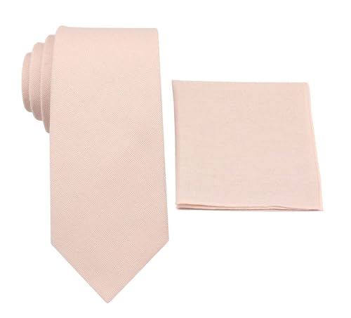 Image of Mens Linen Tie Set - Solid Necktie with Pocket Square
