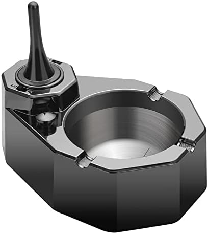 Cigarette Ashtray Ash Holder with Permanent Forever Match Refillable Lighter Stainless Steel Ash Tray,Great Gift for Men, Birthday, Christmas, No Oil (Black)