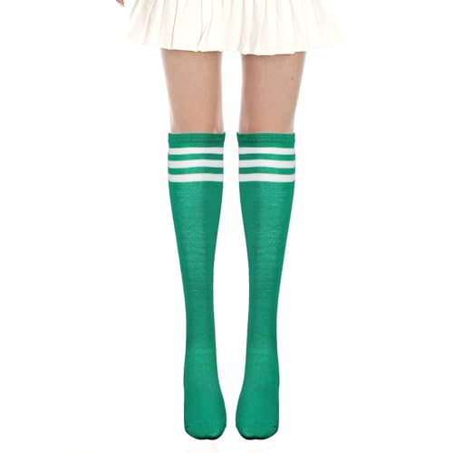 ALLY-MAGIC Knee High Socks, Casual Thigh High Socks White Green Striped Boot Socks St. Patricks Day Socks 3 Striped Long Tube Stockings for Women Girls Daily Wear Y7TWGXW (green)