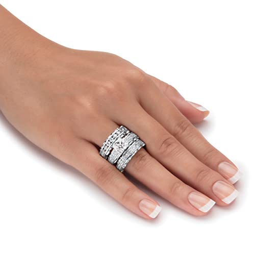 PalmBeach Silvertone Princess Cut Cubic Zirconia Bridal Ring Set Sizes 6-103