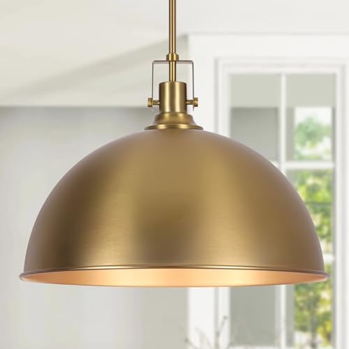 LamQee 18 Inch Brushed Gold Large Pendant Light Kitchen Island, Farmhouse Modern Dome Pendant Light Fixtures Ceiling Hanging Lighting Chandelier for Dining Room Over Table, Bar, Hallway, Entryway