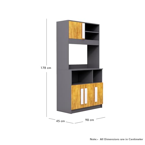 Image of Bniture Multipurpose Kitchen Cabinet | Engineered Wood Crockery Cabinet Modern with 4 Doors & Shelves | Crockery Unit for Dining Area | Kitchen Crockery Cabinet for Home | Slate Grey & Giant Wood
