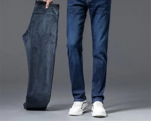 Men's Thickened Fleece Straight-Leg Jeans, Business Casual Plus-Size Warm Cotton Trousers2