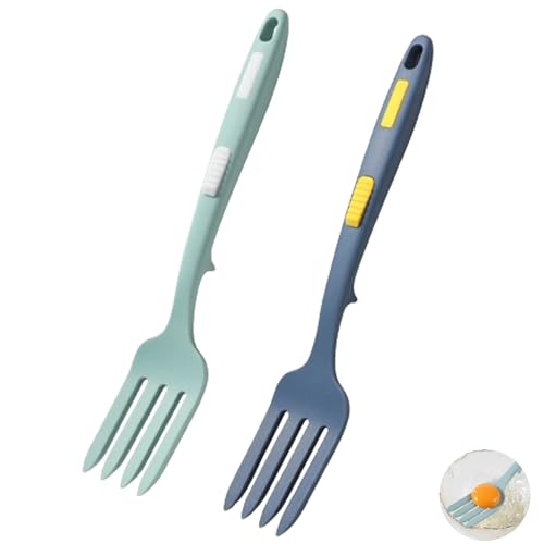 2 Stücke Flexible Kochgabel Silikon, Kuchengabel Groß, Mix Gabeln, Tafelgabeln, Menügabeln, Serviergabel,-Antihaftbeschichtet, Hitzebeständig, Für Küchenhelfer und Kochzubehör (Dunkelblau,Seeblau)180g