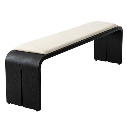 Banco moderno de madera negra para mesa de comedor, asiento de entrada interior resistente con asiento acolchado y esquinas redondeadas, no requiere montaje (140 cm)