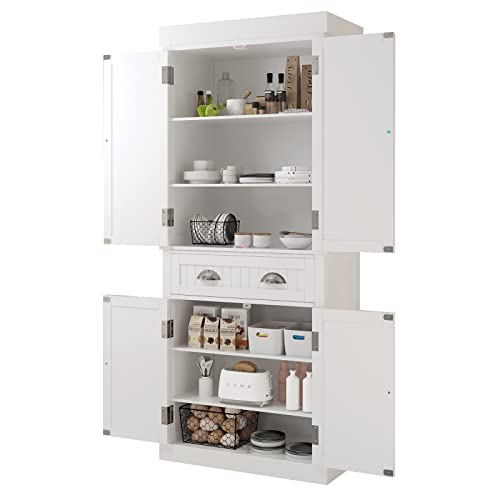 Squireewo 72" Freestanding Kitchen Pantry Storage Cabinet With Doors And Adjustable Shelves, Storage Cupboard With Large Drawer For Kitchen, Bathroom Or Hallway, White #TOP5