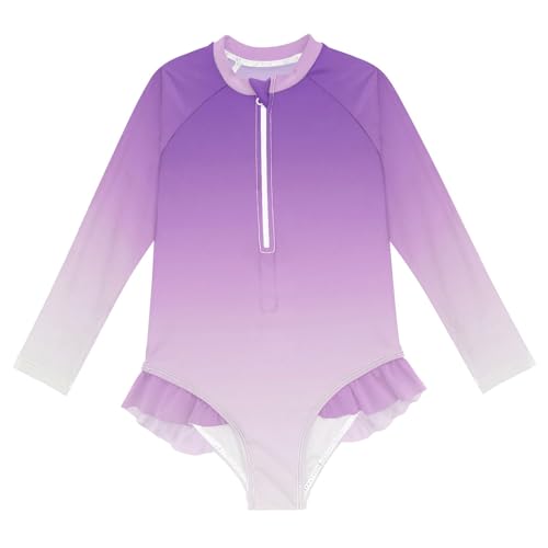 ALAZA Swimsuit for Girls Long Sleeve Rashguard Bathing Suit Purple to White Gradient Quick Dry 4T