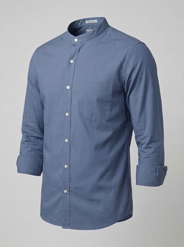 Image of Amazon Brand - INKAST Men's Cotton Blend Plain Solid Casual Shirt | Mandarin Collar | Full Sleeves | Regular Straight Fit | Office & Daily Casual Wear