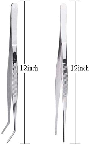 12-Inch Stainless Steel Tongs With Precision Serrated Tips - Heavy Duty Tongs For Cooking, Crafting, Repairing, And Surgical & Sea Food, 2 Pack #TOP1