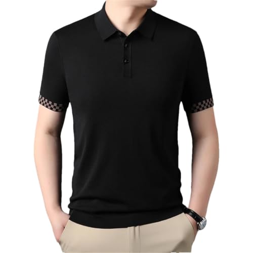 Men Summer Solid Thin Knitting Short Sleeve Turn Down Collar Breathable Pullovers