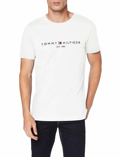 Tommy Hilfiger Camiseta de Manga Corta para Hombre Core Tommy Logo Cuello Redondo, Blanco (Snow White), M