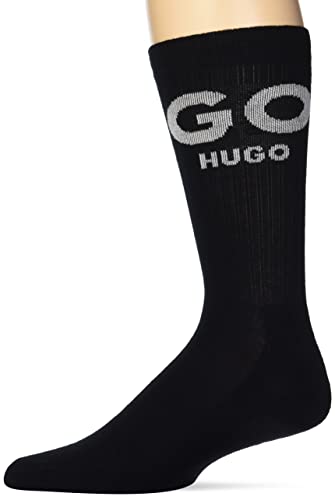HUGO Men's Big Logo Quarter Length Ribbed Cotton Socks