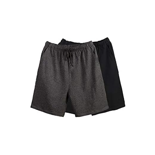 Bermuda de pijama masculina Bintangor 100% algodão malha de malha elástica cintura para relaxar calção de pijama pacote com 2, Charcoal Grey+black, 3X-Large