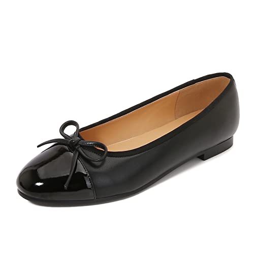 Image of Women's Cap Toe Ballet Flats Two Tone Bow Flats Round Toe Shoes for Women Slip on Casual, Work, Dress Flats Pumps for Women