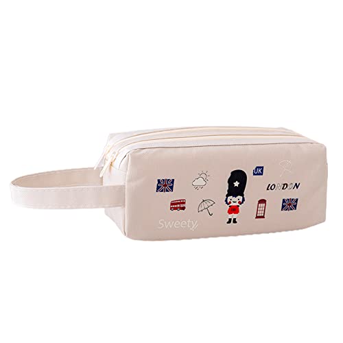 FIYSON Trousse Scolaire en Oxford de Grande Capacité Trousse à Crayon avec 2 Compartiments Etui à Crayon Double Fermeture Éclair Sac à Stylo pour Femmes Hommes Filles Garçons (Abricot) Cover