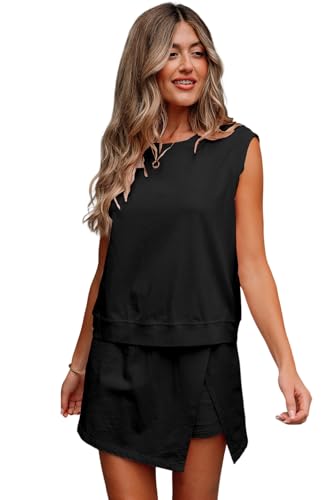 Women 2 Piece Set Summer Casual Crew Neck Sleeveless Tank Top and Skorts Shorts Lounge Sweatsuit Tracksuit Outfits4