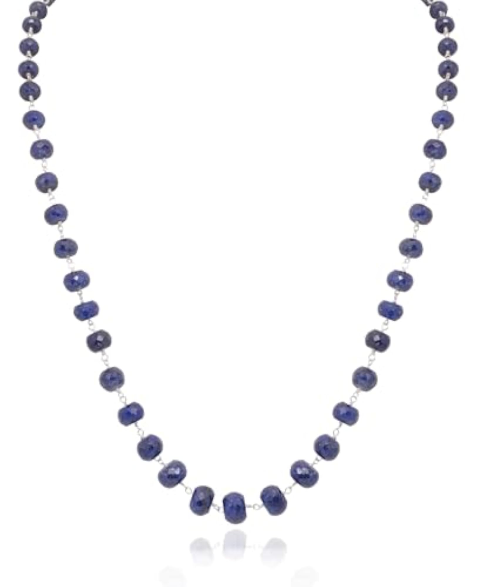 Jaipur Blue Sapphire Gemstone Knotted Bead Chain Necklace