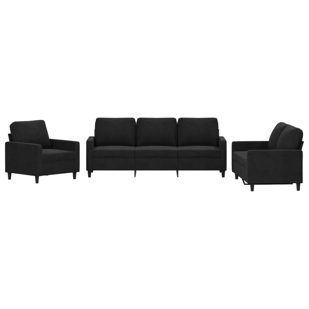 vidaXL Ensemble de Canapés avec Coussins 3 pcs, Canapés avec Accoudoirs Rembourrés, Ensemble de Meubles Salle de Séjour, Moderne, Noir Velours