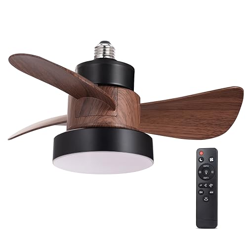 wonderlamp Ventilador LED Debu Negro+Madera rosca E27 CCT 3000-4000-6000K Dim, Intensidad Regulable 15W, Silencioso