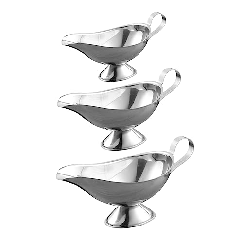 HOLIDYOYO 3pcs Stainless Steel Juice Boat Fruit Syrup Coffee Milk Creamer Honey Syrup Gravy Jug Sauce Pitcher Condiment Bowls Sauce Containers Side Seasoning Dish Grease Separator Silver