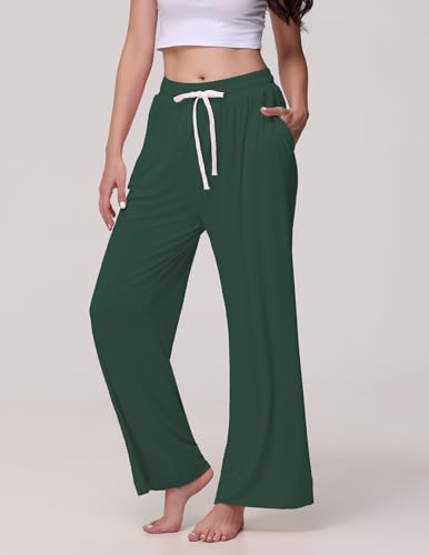 Image of Veseacky Women's Wide Leg Lounge Pants Yoga Pajamas Comfy Stretch Drawstring Pajamas Puls Size Dance Bottoms S-4XL